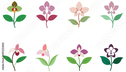 Collection of stylized orchid flowers