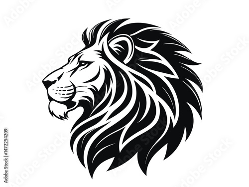 Wallpaper Mural "Stylized Lion Head in Profile – Black and White Vector Illustration" Torontodigital.ca