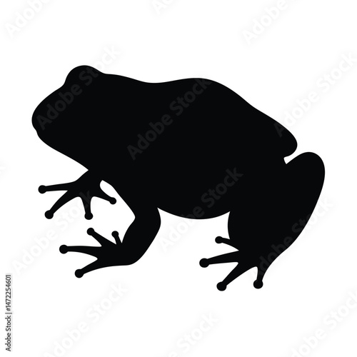 Black silhouette vector of a frog with detailed limbs and toes on a white background