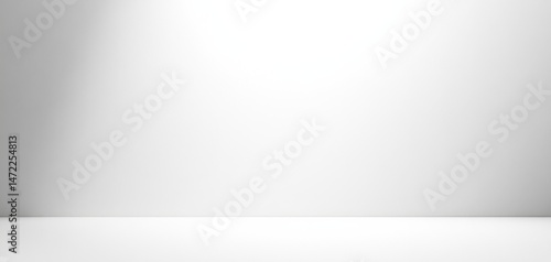 A minimalist studio scene featuring a bright white wall and floor, ideal for product placement or showcasing designs with a clean, modern aesthetic. : Generative AI