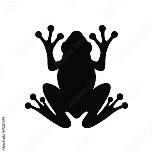 Black silhouette vector of a frog with detailed limbs and toes on a white background