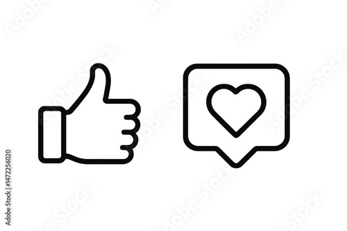 Vector icons representing social media reactions including thumbs up for approval and heart for liking or favoriting content