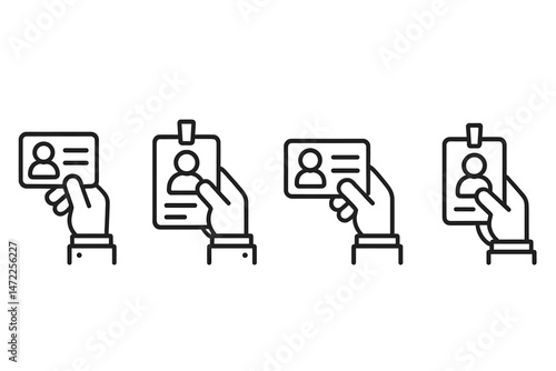 Hands holding identification cards in a vector icon style for user identification and verification purposes