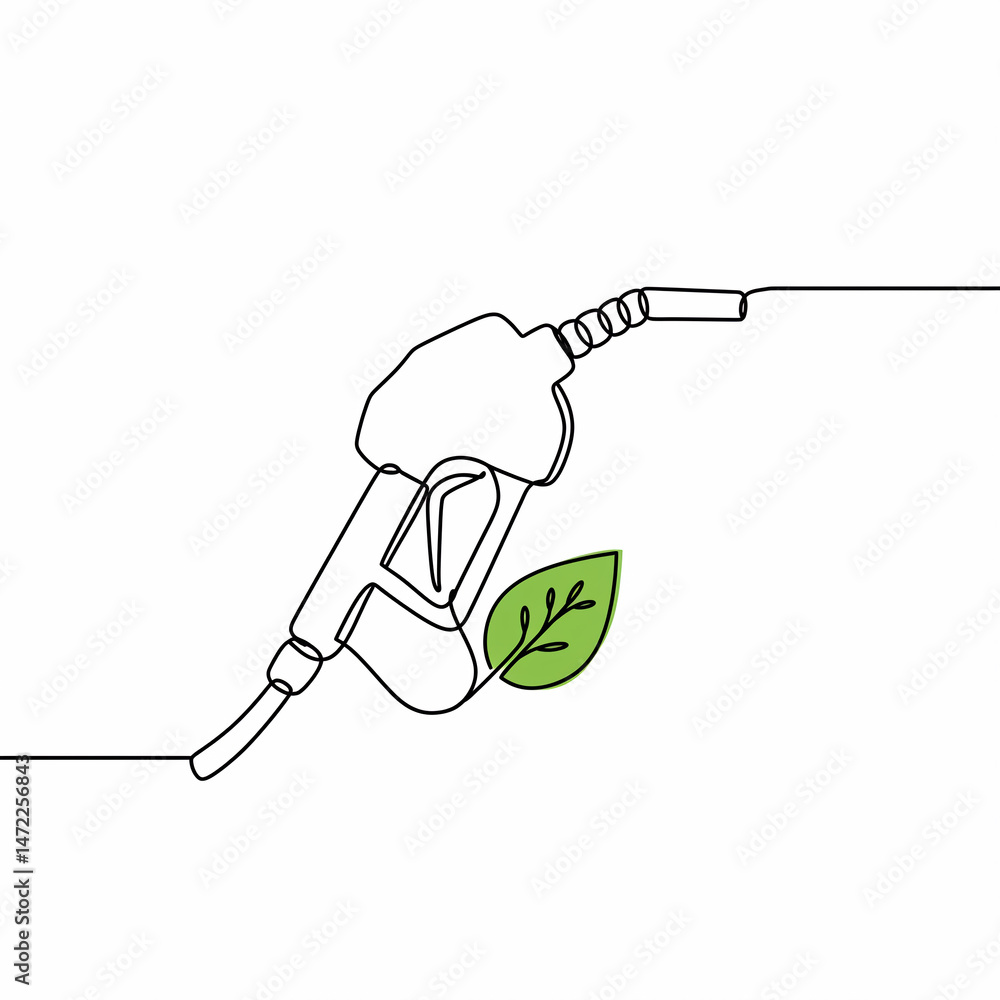 Obraz premium Gas pump with a leaf, black icon on a white background