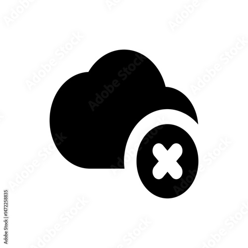 Black cloud icon with a black circle containing an x symbol indicating deletion or removal of data storage