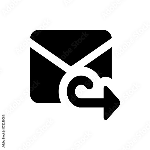 Black and white graphic of an envelope with a curved arrow pointing to the right side of the image frame
