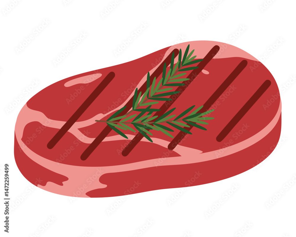 Grilled Rare Steak with Herb Garnish Ready to Serve on a Plate Grilled Rare Steak with Herb Garnish Ready to Serve on a Plate