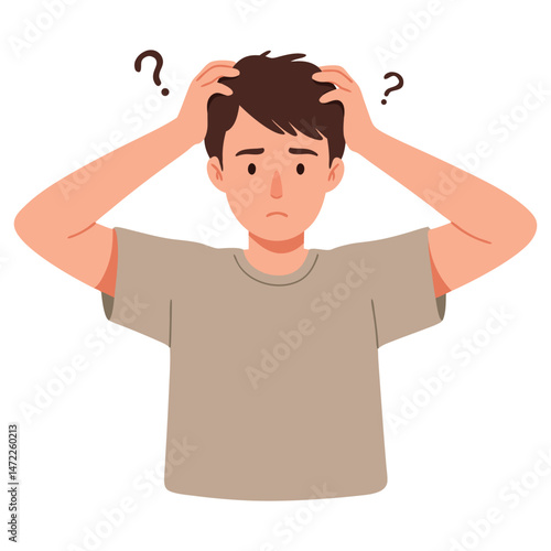 Confused Boy Holding His Head in a Moment of Frustration and Uncertainty