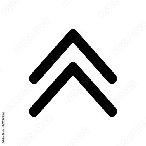 Two chevron arrows pointing upwards in a stacked formation with rounded ends on a white background design element