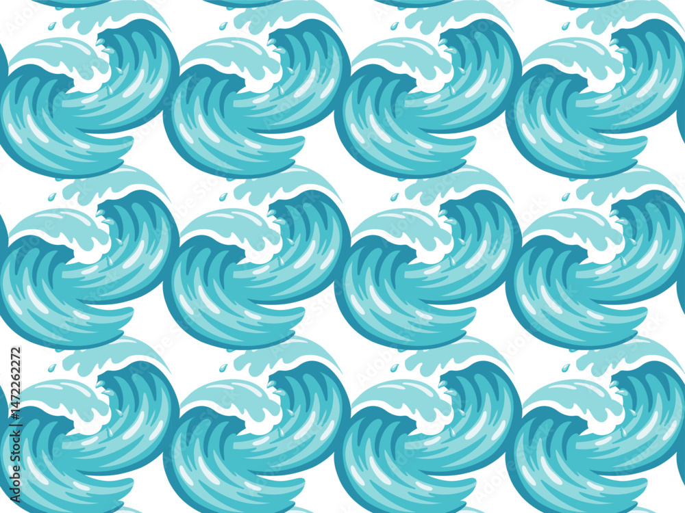 Seamless pattern with bold cartoon ocean waves. Dynamic summer vector background for wrapping, fabric and surf-themed design Seamless pattern with bold cartoon ocean waves. Dynamic summer vector background for wrapping, fabric and surf-themed design