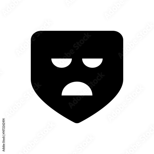 A simple black face with rounded corners and a sad expression with downturned mouth and eyes looking down