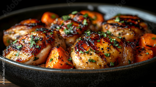 Grilled Chicken Thighs with Roasted Carrots and Fresh Herbs Delight
