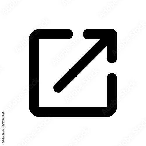 Black outline of a square with rounded corners and an arrow pointing up and to the right direction icon