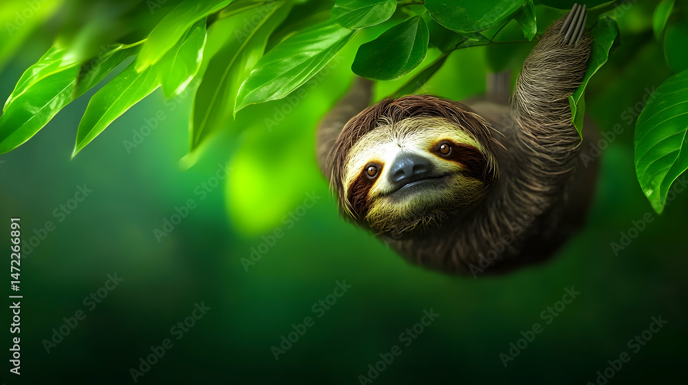 Obraz premium Sleepy Sloth in Lush Green Canopy