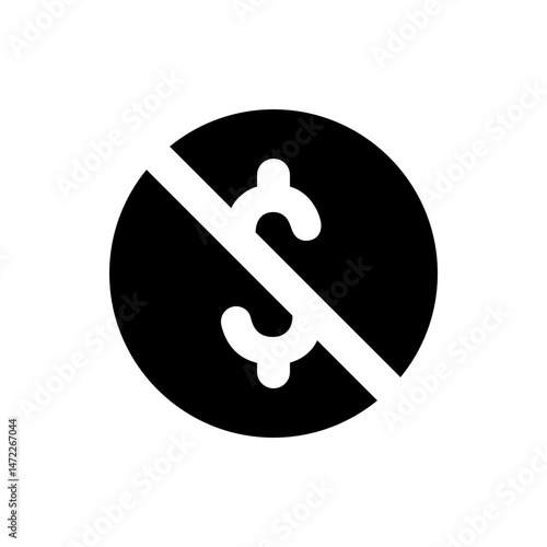 Illustration of a black circle with a white dollar sign crossed out diagonally indicating no money allowed
