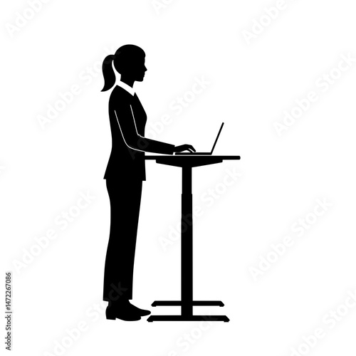 Standing Desk Ergonomic Workstation Woman Silhouette Vector