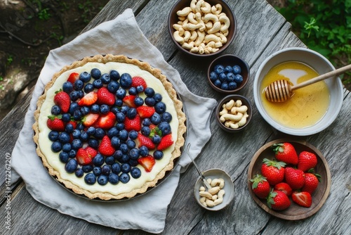 Wallpaper Mural Fresh berry tart on rustic wooden table (1) Torontodigital.ca