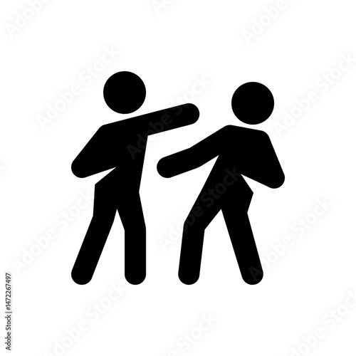Two stick figures engaged in a physical altercation with one figure appearing to strike the other figure, black