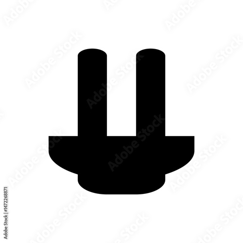 Illustration of a black electrical plug with two rounded prongs against a white background design view