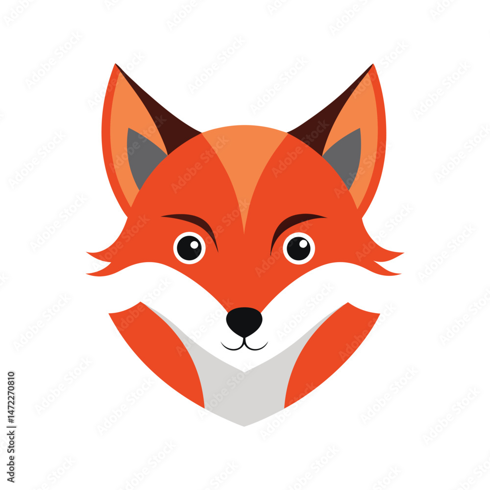 Obraz premium Vector illustration of a cute cartoon fox head in a flat minimalist style