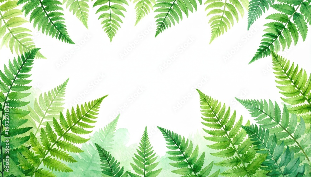 Vibrant ferns framing a serene space nature scene botanical illustration lush environment top-down view greenery concept Vibrant ferns framing a serene space nature scene botanical illustration lush environment top-down view greenery concept