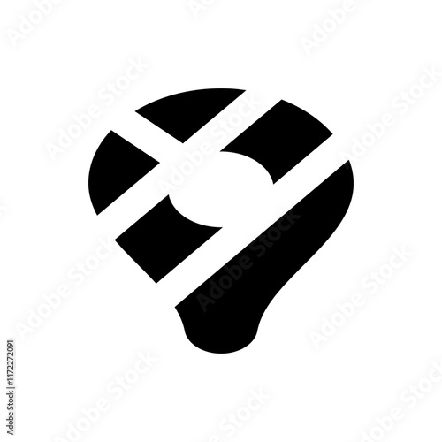 Black location pin icon with white stripes and a circle in the upper part on a white background design