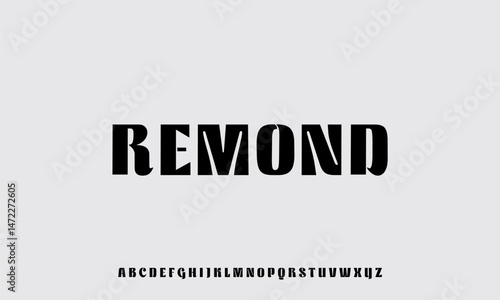 Remond Font: A modern and elegant typography with all alphabet. the black letters stand out boldly against a soft gray background, creating a visually striking and memorable aesthetic. 
