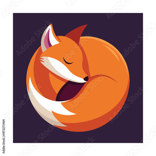 Adorable cartoon illustration of a sleeping fox in a curled up position with closed eyes