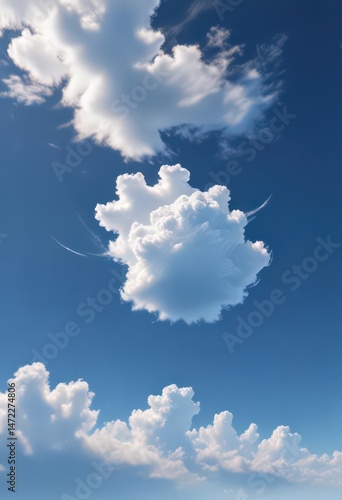 Single, brilliant white cloud drifts across a deep blue, cloudless sky ,  deep,  vibrant