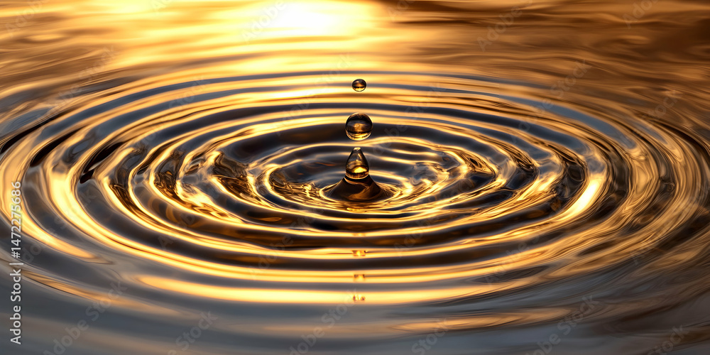 Golden Water Ripple with Droplet Creating Circular Patterns Golden Water Ripple with Droplet Creating Circular Patterns