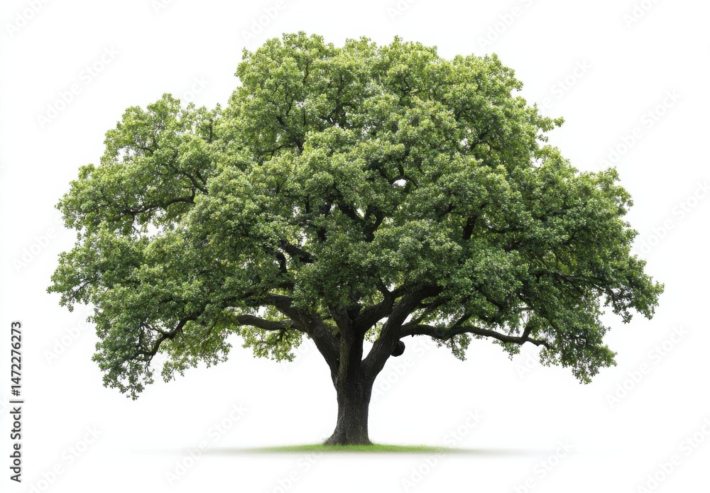 A majestic oak tree stands tall, its lush green canopy spreading wide against a bright white background, showcasing its strong branches and textured bark. : Generative AI A majestic oak tree stands tall, its lush green canopy spreading wide against a bright white background, showcasing its strong branches and textured bark. : Generative AI