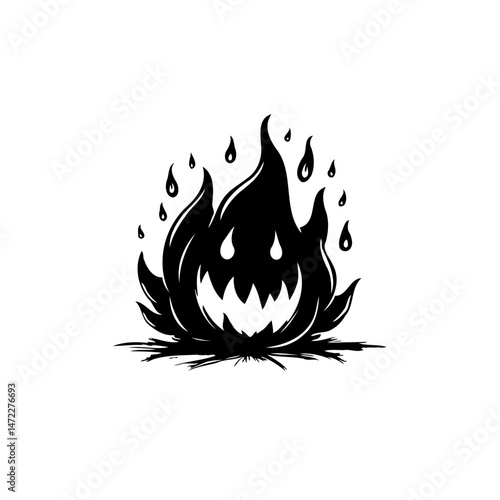 Whimsical stylized flame entity with dripping elements and expressive visage