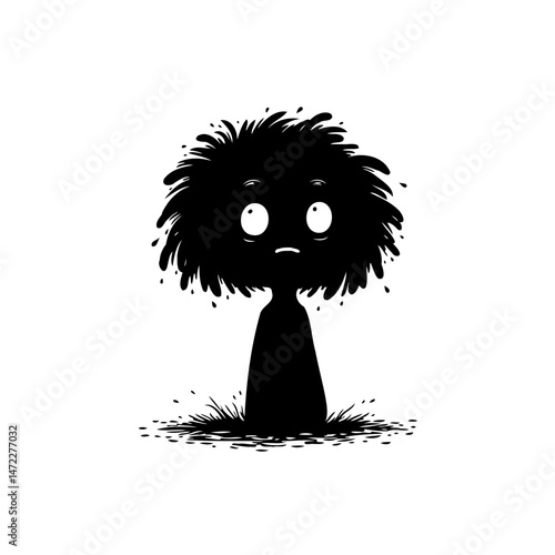 Monochrome whimsical creature in a state of contemplation with melancholic eyes