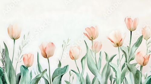 Peach Tulips Spring Floral Border.