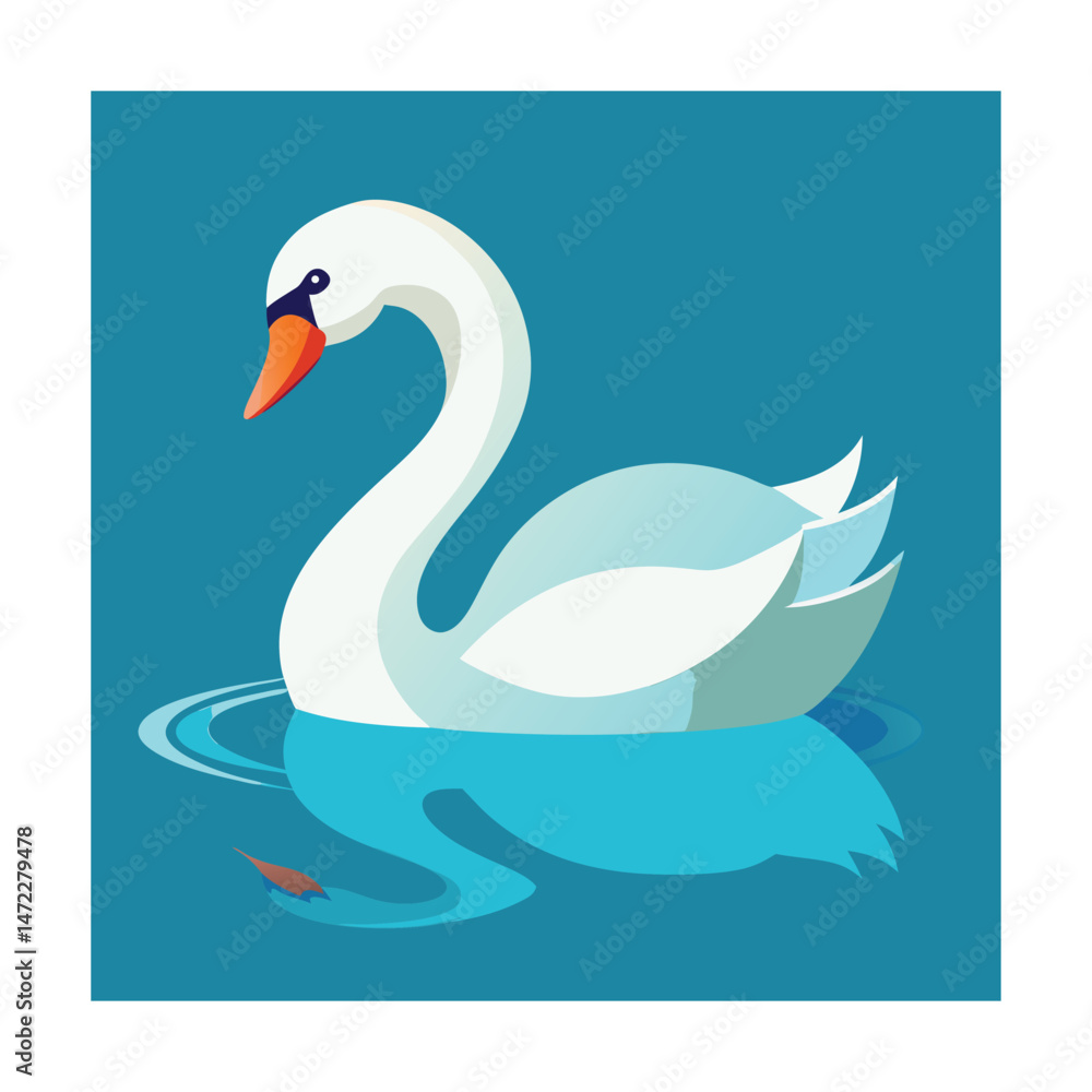 Naklejka premium Elegant flat vector illustration of a white swan gracefully floating on calm blue water
