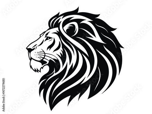 Wallpaper Mural "Stylized Lion Head in Profile – Black and White Vector Illustration" Torontodigital.ca