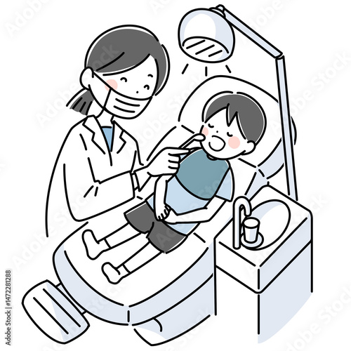 小児歯科で口を見てもらう子供のイラスト