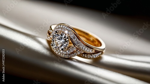 Elegant gold diamond rings with white flowers. A symbol of love, luxury, and eternity.