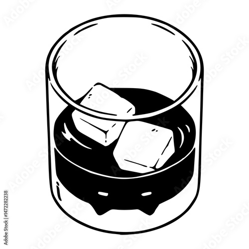 stylized beverage with ice vector drawing