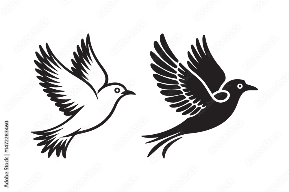 Obraz premium Flying Bird Silhouette Vector Set Elegant Winged Icons