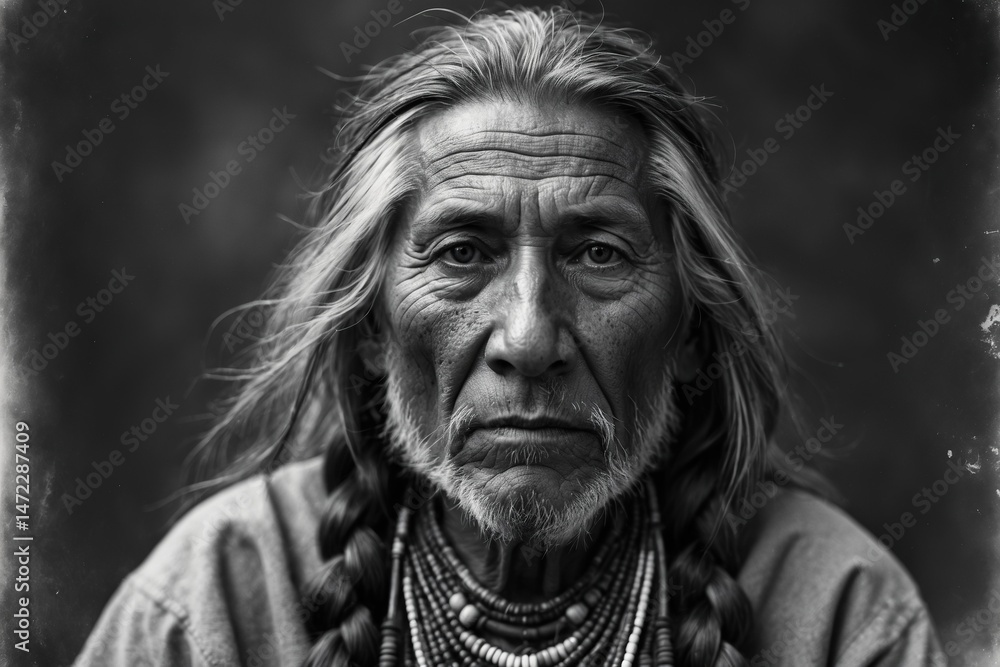 Monochrome portrait of an elderly Indigenous man Monochrome portrait of an elderly Indigenous man