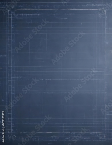 Blueprint photo effect mockup with overlay grid, construction lines , blue, lines