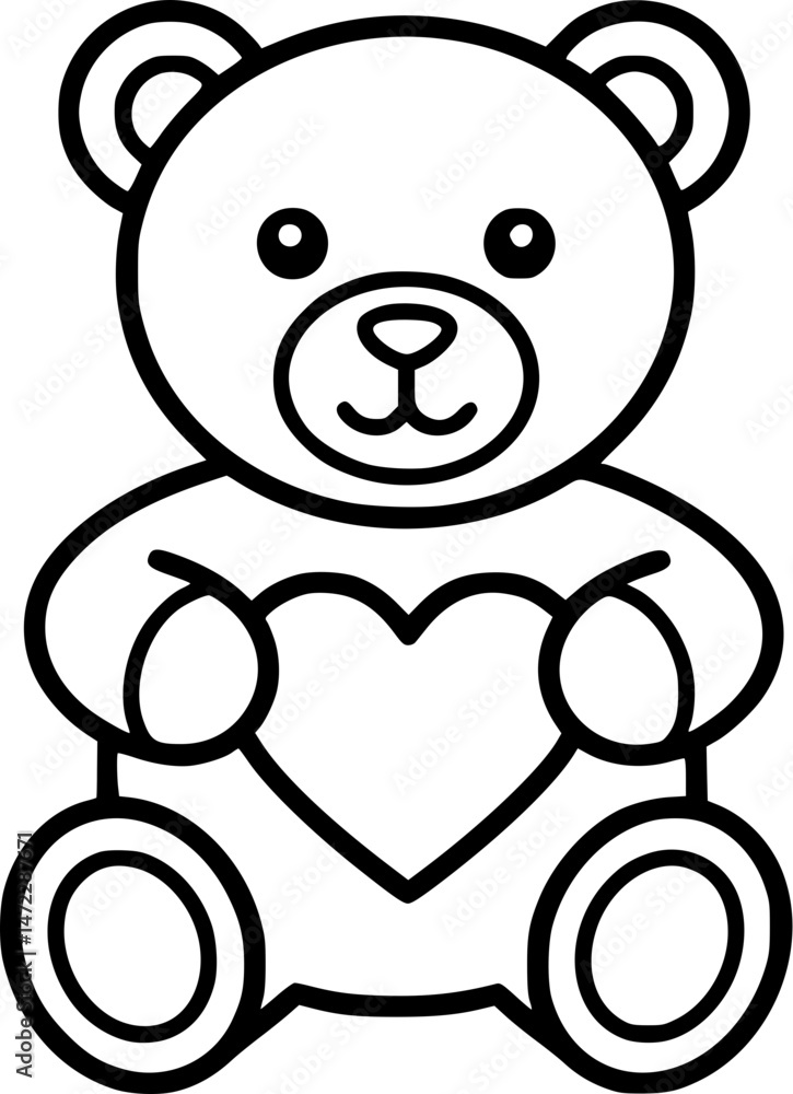 Obraz premium Teddy Bear Holding Heart Outline Vector