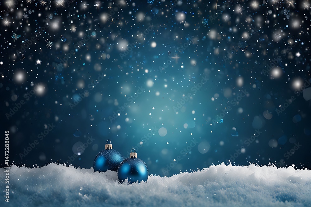 Fototapeta premium Christmas night scene with snowy pine trees in a cold winter landscape illustration with falling snowflakes for a holiday card