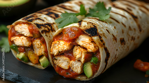 Grilled Chicken Wrap with Fresh Vegetables and Salsa Garnish