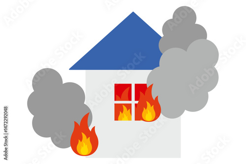 火事のイラスト、燃える家のイラスト