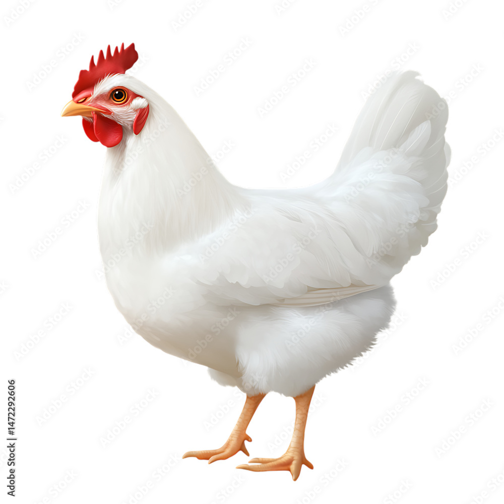 Fototapeta premium White hen isolated on black background