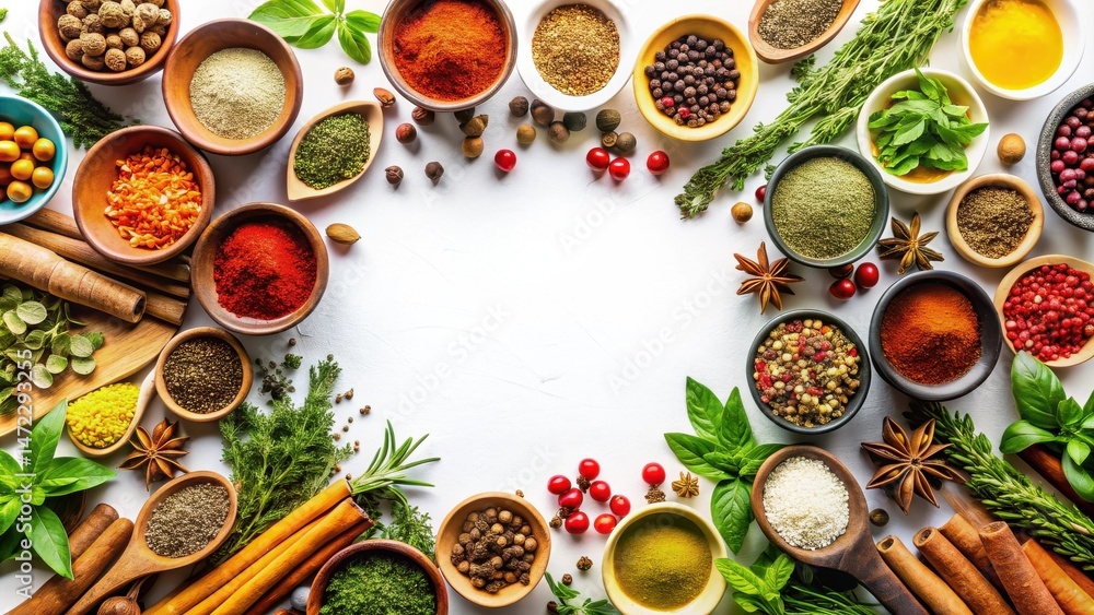 Aromatic Herbs and Spices Frame for Culinary Designs Aromatic Herbs and Spices Frame for Culinary Designs