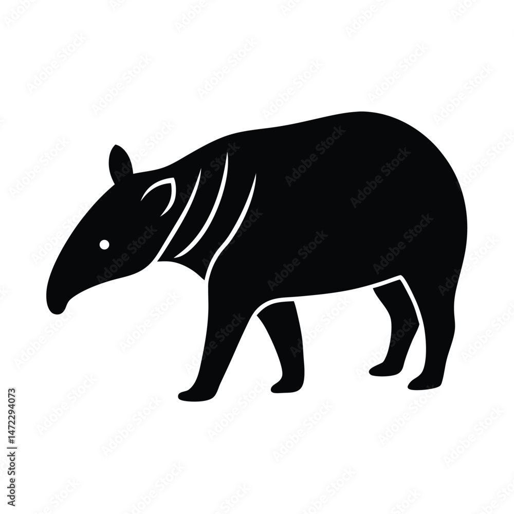 Fototapeta premium Tapir Grazing Snout Vector Silhouette