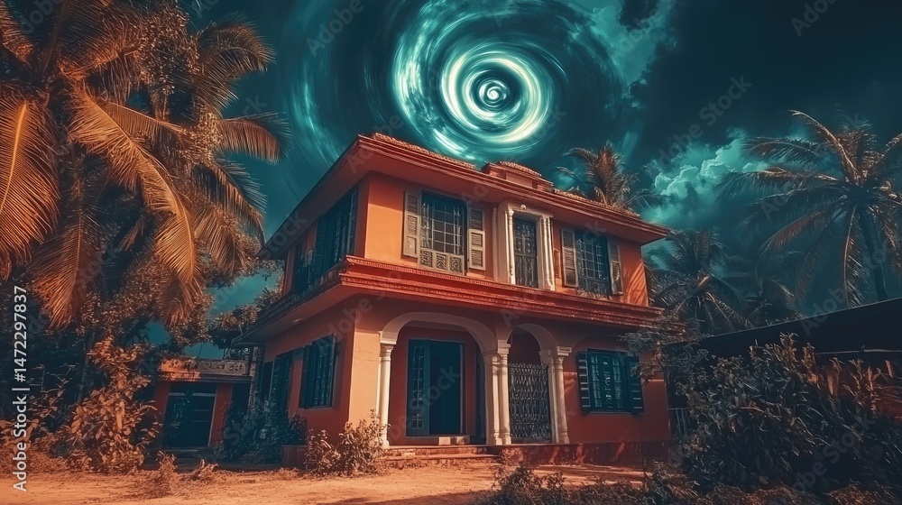 Fototapeta premium Surreal house under dramatic sky